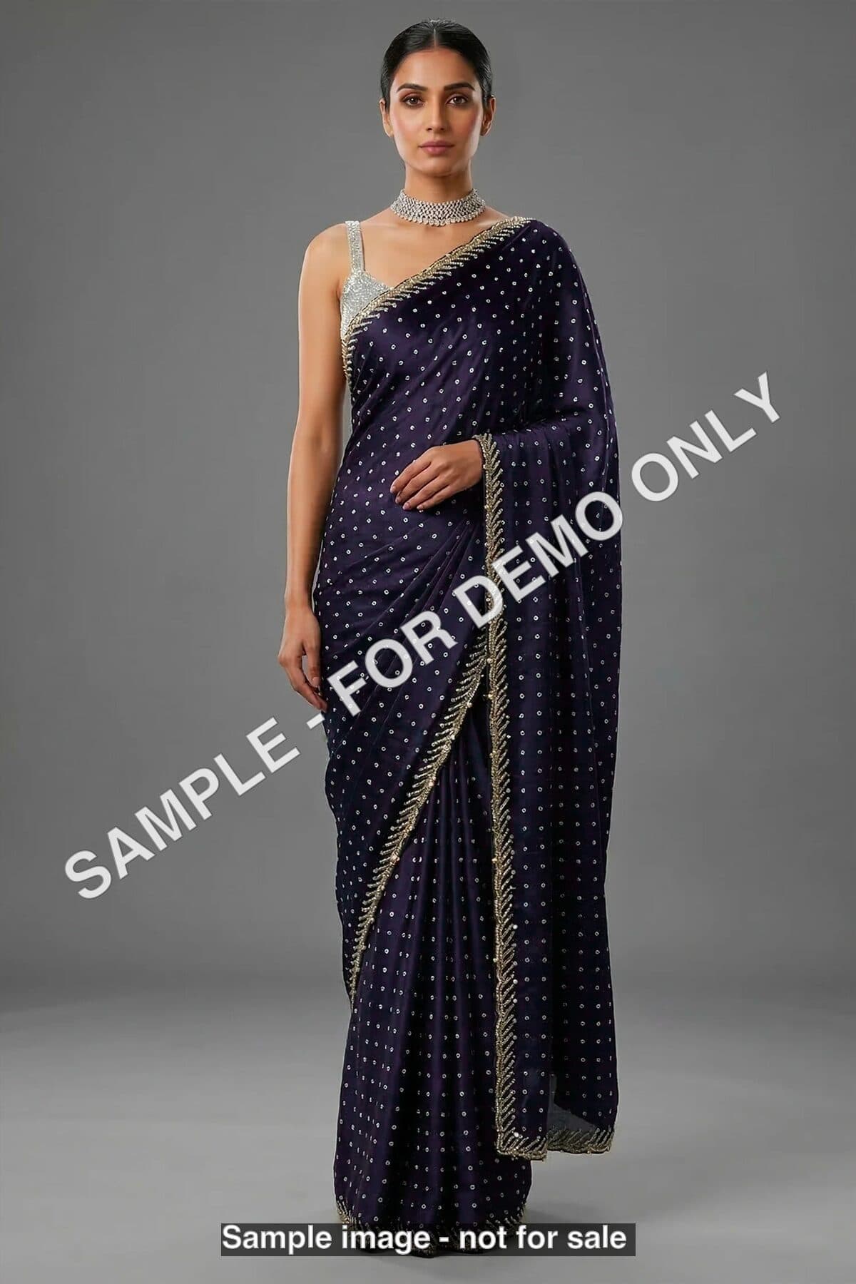 Sample - Dark blue crepe silk saree (demo)