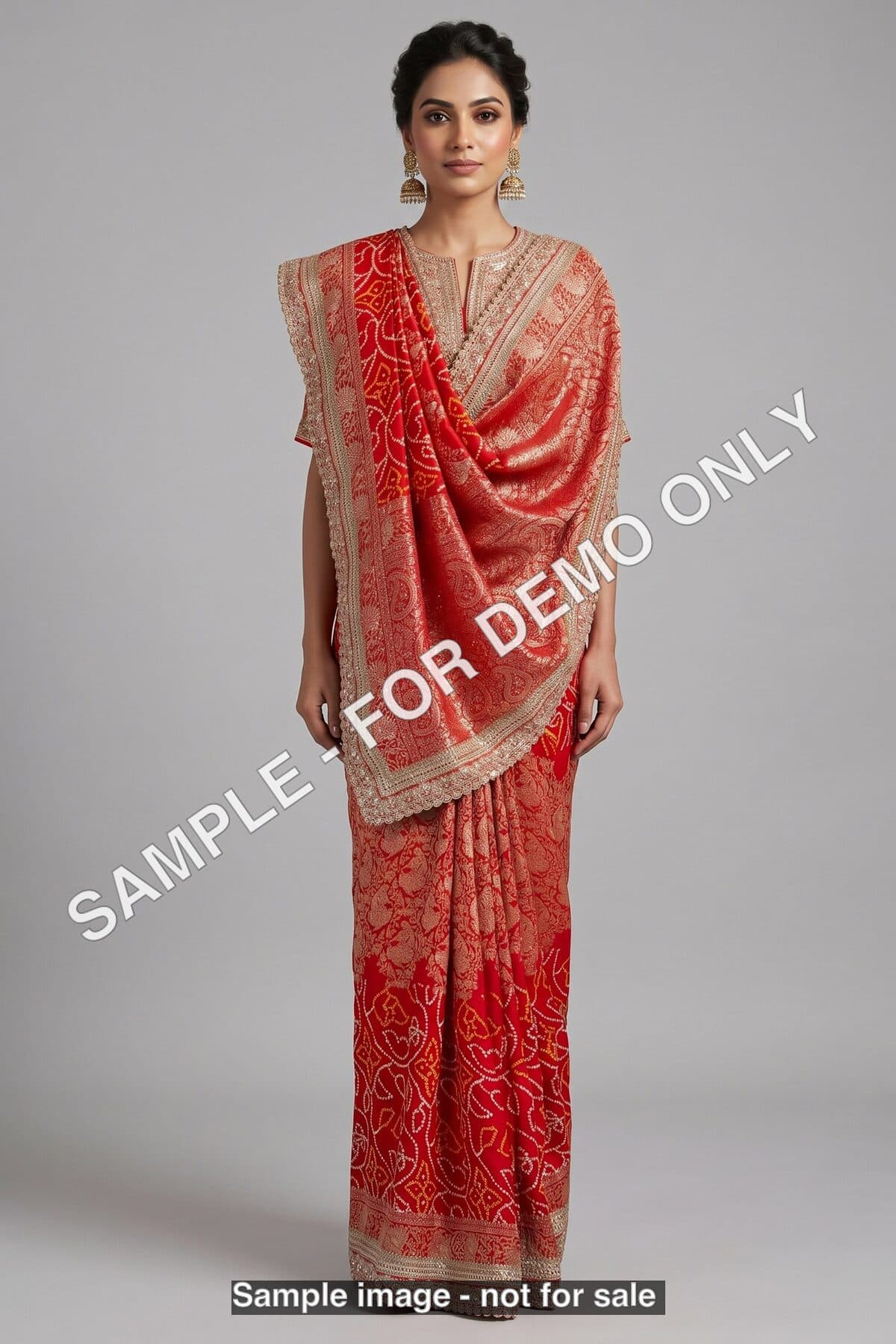 Sample - Red bandhani art silk saree (demo)