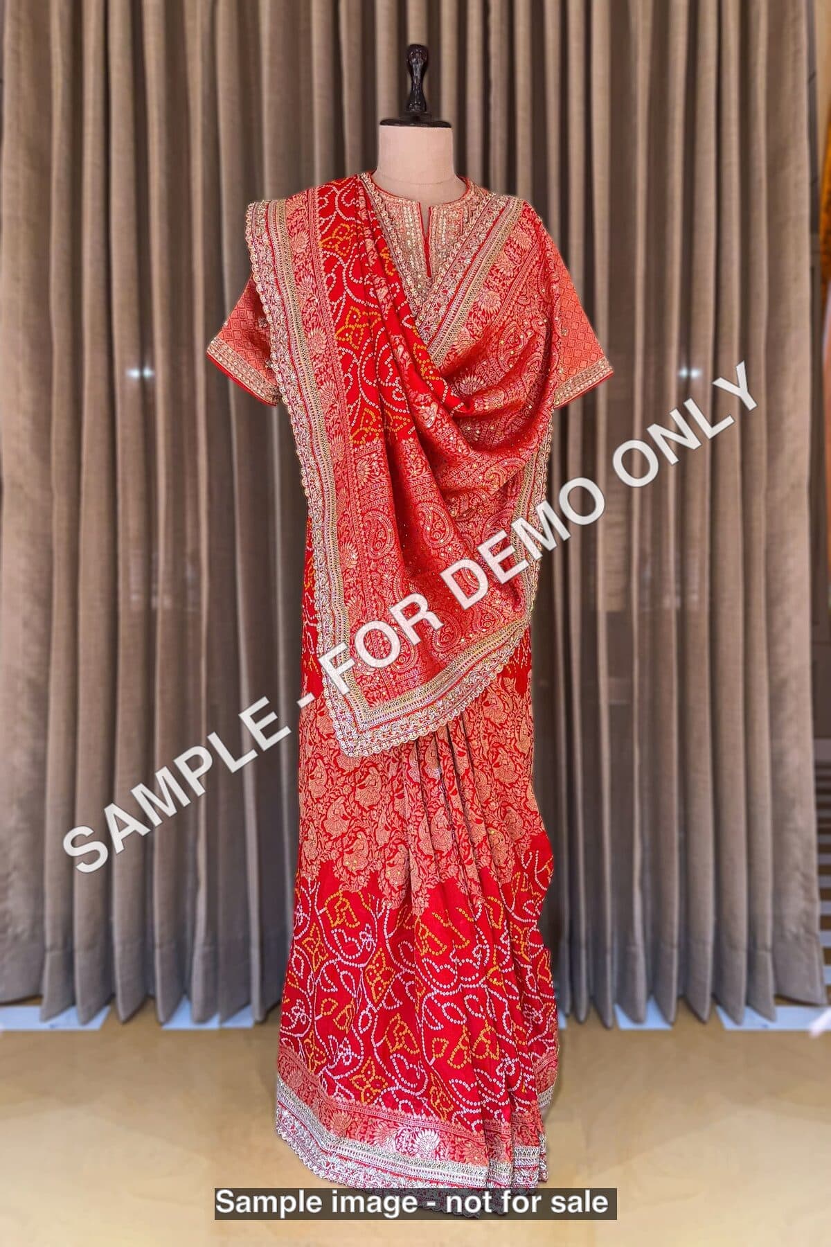 Sample - Red bandhani art silk saree (demo), photo 3