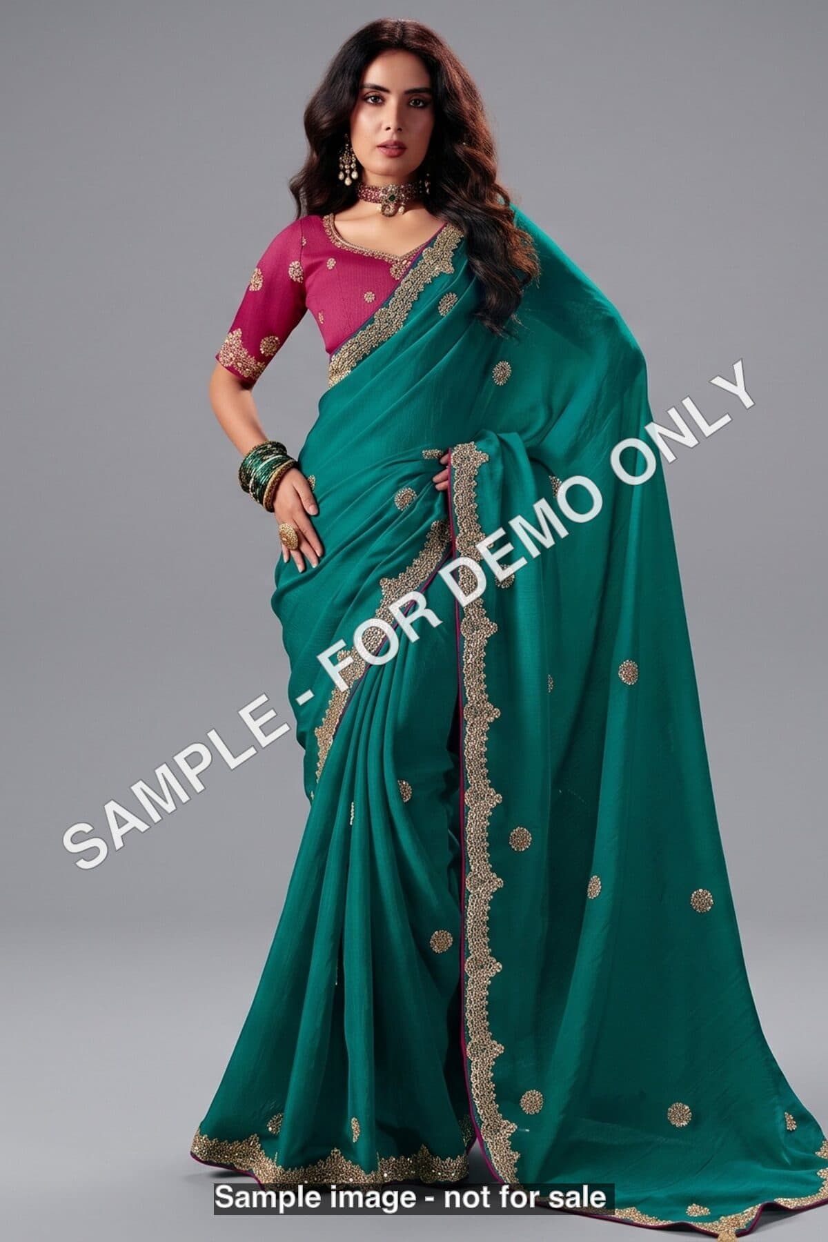 Sample - Teal green Bemberg saree (demo)